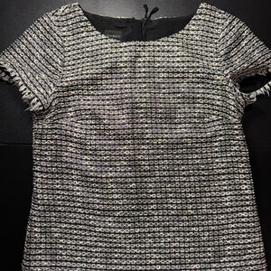 Talbots black and white tweed top with fringe trim